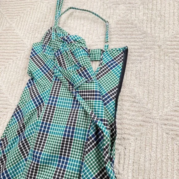 Urban Outfitters Plaid Mini Dress Women's Small Green Blue Gingham Grunge 90s - Picture 11 of 12